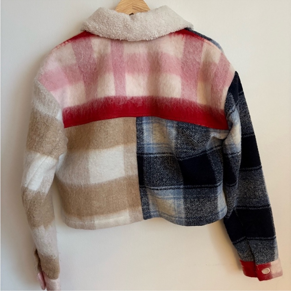 Central Park West Plaid Colorblock Crop Jacket XS